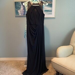 Adrianna Papell gown. Wedding guest dress with light shoulder beading. Lace